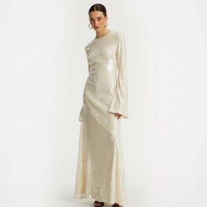 ROTATE SEQUIN MAXI DRESS WHITE-SIZE 36